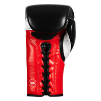 variant:Black/Red::TITLE Boxing Gel Generation Leather Lace Sparring Gloves single glove palm view