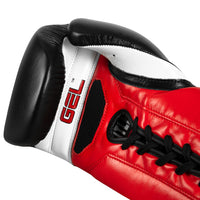 variant:Black/Red::TITLE Boxing Gel Generation Leather Lace Sparring Gloves single glove palm view closeup