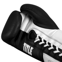 variant:Black/White::TITLE Boxing Great Official Pro Fight Gloves palm view