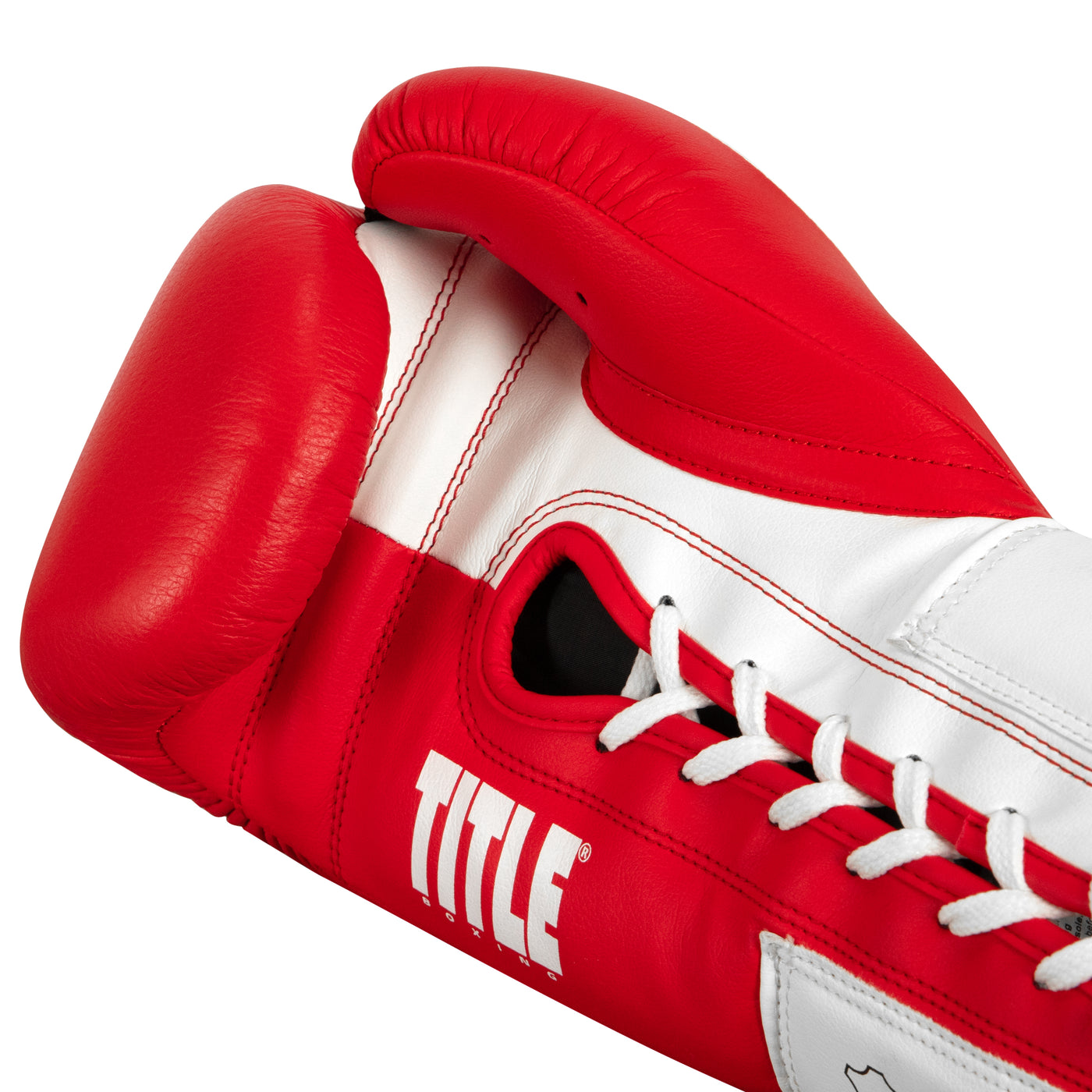 variant:red/white::TITLE Boxing Great Official Pro Fight Gloves palm view