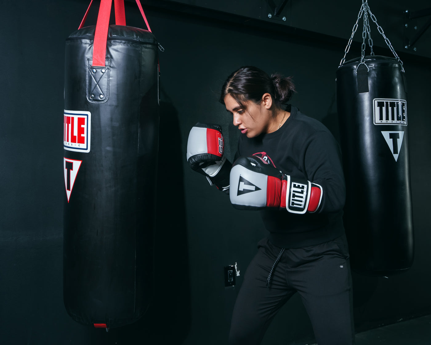 variant:Black/Grey/Red::TITLE Boxing Gel Rush Bag Gloves
