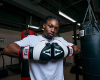 variant:Black/White::TITLE Boxing Gel Suspense Training Gloves boxer hands together
