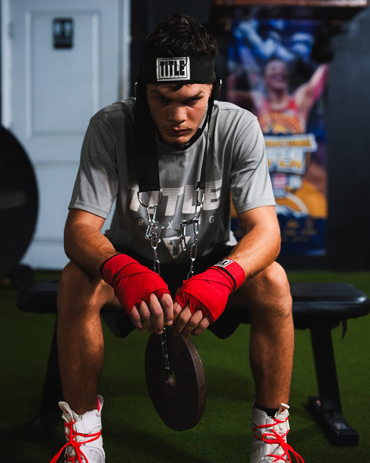 variant:lifestyle::TITLE Boxing Nylon Head Harness 2.0 on fighter training in the gym