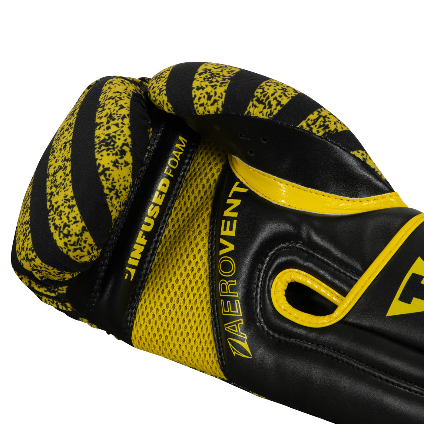 variant:black/yellow::TITLE Boxing Infused Foam Danger Bag Gloves palm view