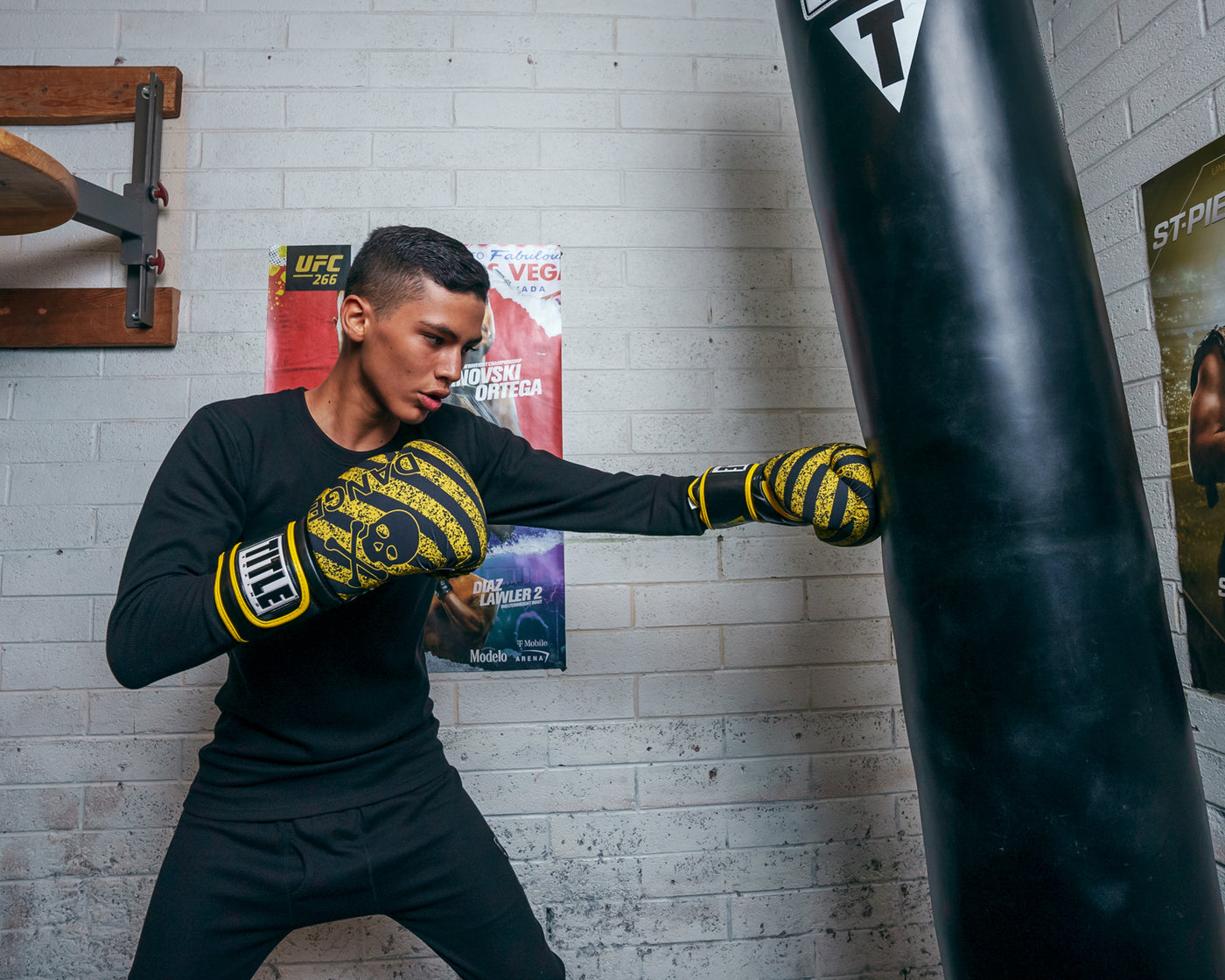 variant:black/yellow::TITLE Boxing Infused Foam Danger Bag Gloves kid hitting bag