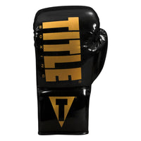 variant:Black/Gold::TITLE Boxing Inferno Intensity Lace Training Gloves single glove view back