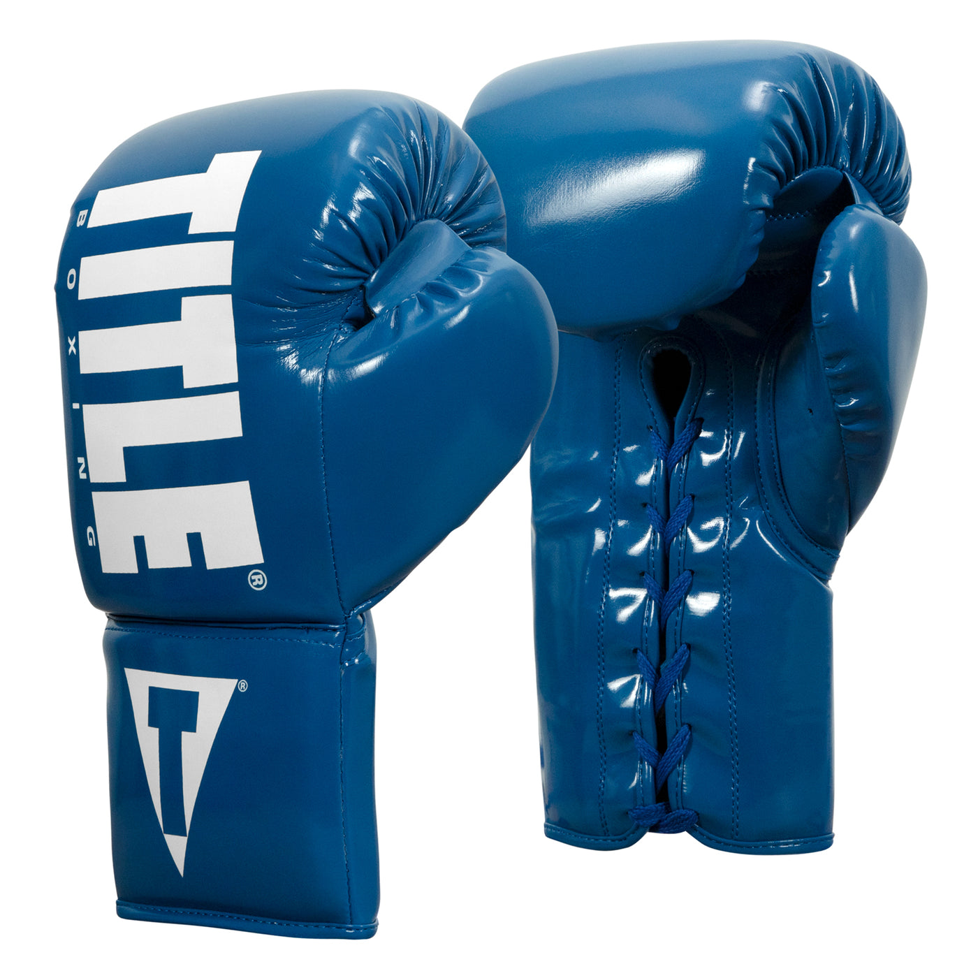 variant:Blue/White::TITLE Boxing Inferno Intensity Lace Training Gloves side  by side view