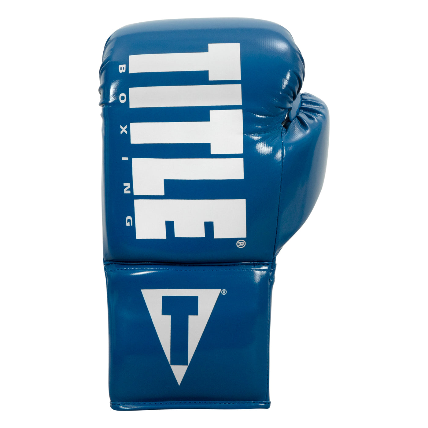 variant:Blue/White::TITLE Boxing Inferno Intensity Lace Training Gloves single glove back view
