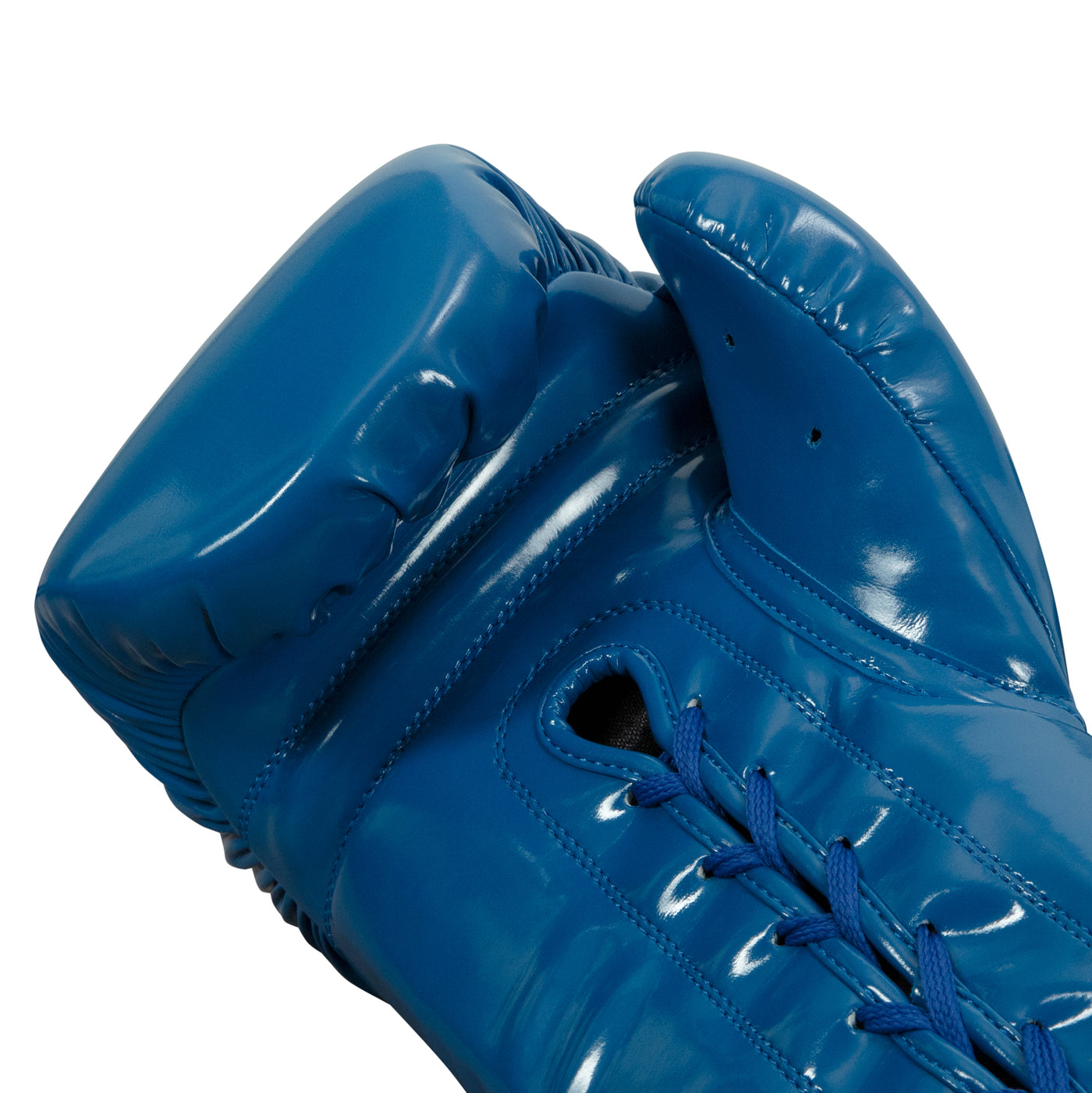 variant:Blue/White::TITLE Boxing Inferno Intensity Lace Training Gloves single glove palm view closeup