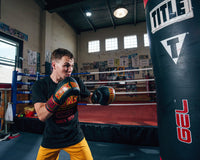 variant:black/red::KRONK Boxing Leather Bag Gloves kid hitting bag