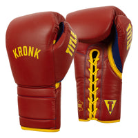variant:Red/Gold::KRONK Boxing Gym Lace-Up Training Gloves side view