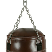 variant:brown::TITLE Boxing KO-Vert Leather Heavy Bag closeup of chains