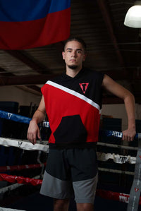 variant:black/red::TITLE Boxing Split Sleeveless Hoodie guy in ring