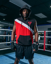 variant:black/red::TITLE Boxing Split Sleeveless Hoodie guy hands down