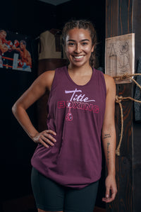 variant:purple::TITLE Boxing Chic Script Women's Tank lady in tank