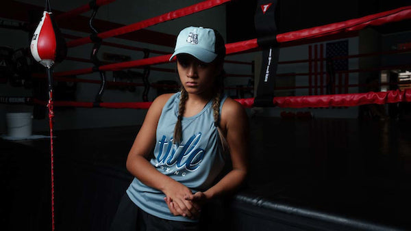 variant:blue::TITLE Boxing Script Racerback girl on ring rope