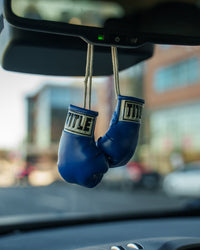 variant:blue::TITLE Boxing 3.5” Mini Boxing Gloves hanging rearview mirror