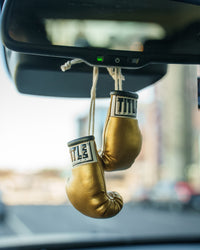 variant:Shiny Gold::TITLE Boxing 3.5” Mini Boxing Gloves hanging rearview mirror