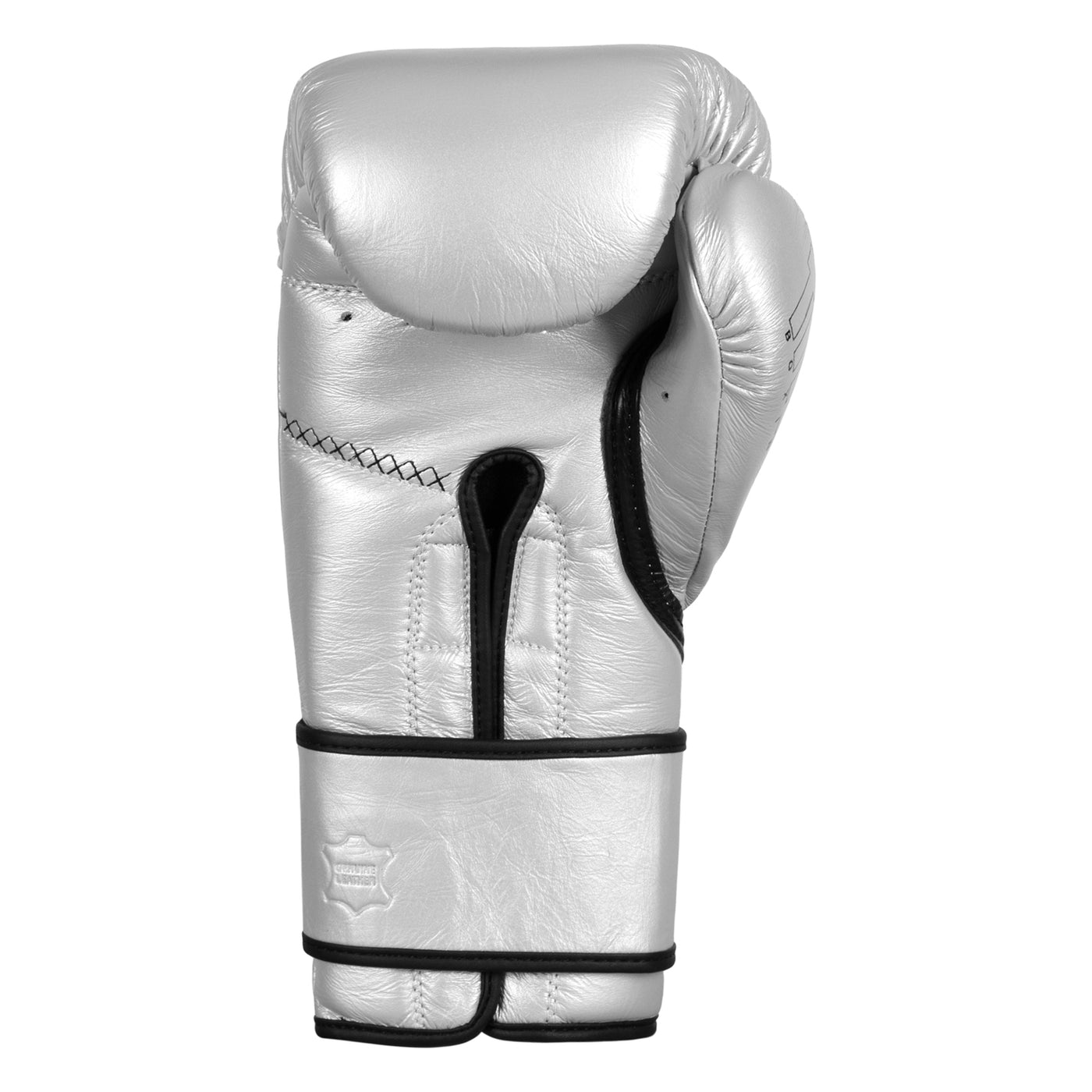 variant:silver/black::TITLE Boxing Momentum Pro Bag Gloves single glove palm view