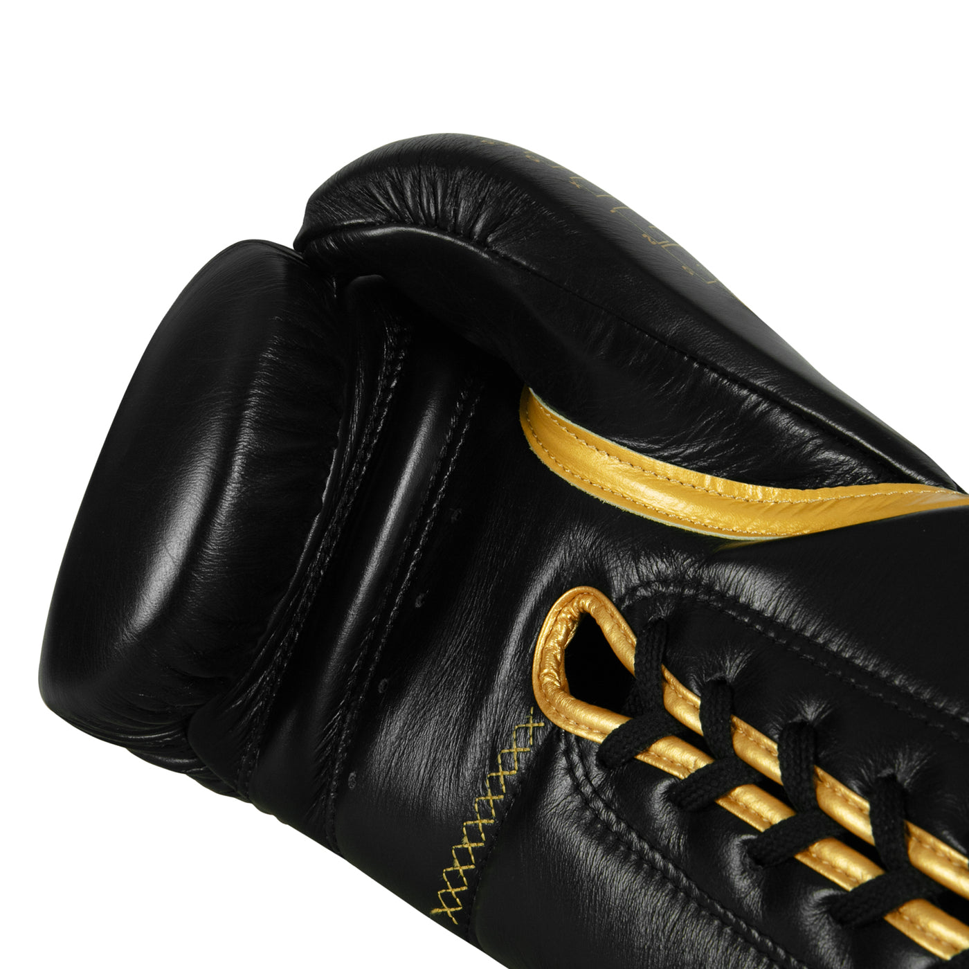 variant:black/gold::TITLE Boxing Momentum Pro Sparring Gloves single glove palm view closeup