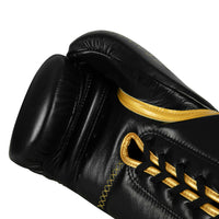 variant:black/gold::TITLE Boxing Momentum Pro Sparring Gloves single glove palm view closeup