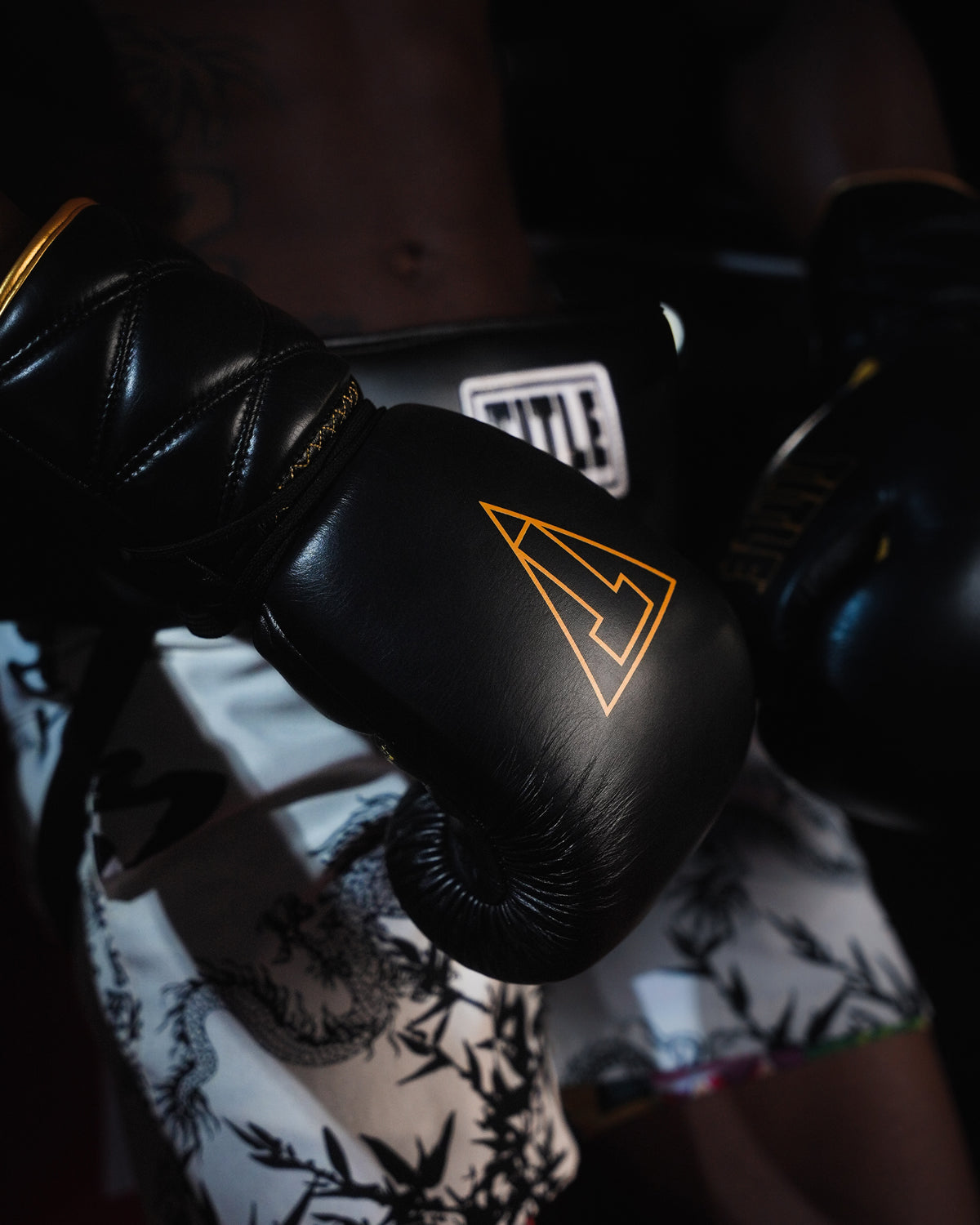variant:black/gold::TITLE Boxing Momentum Pro Sparring Gloves closeup on boxer's hands