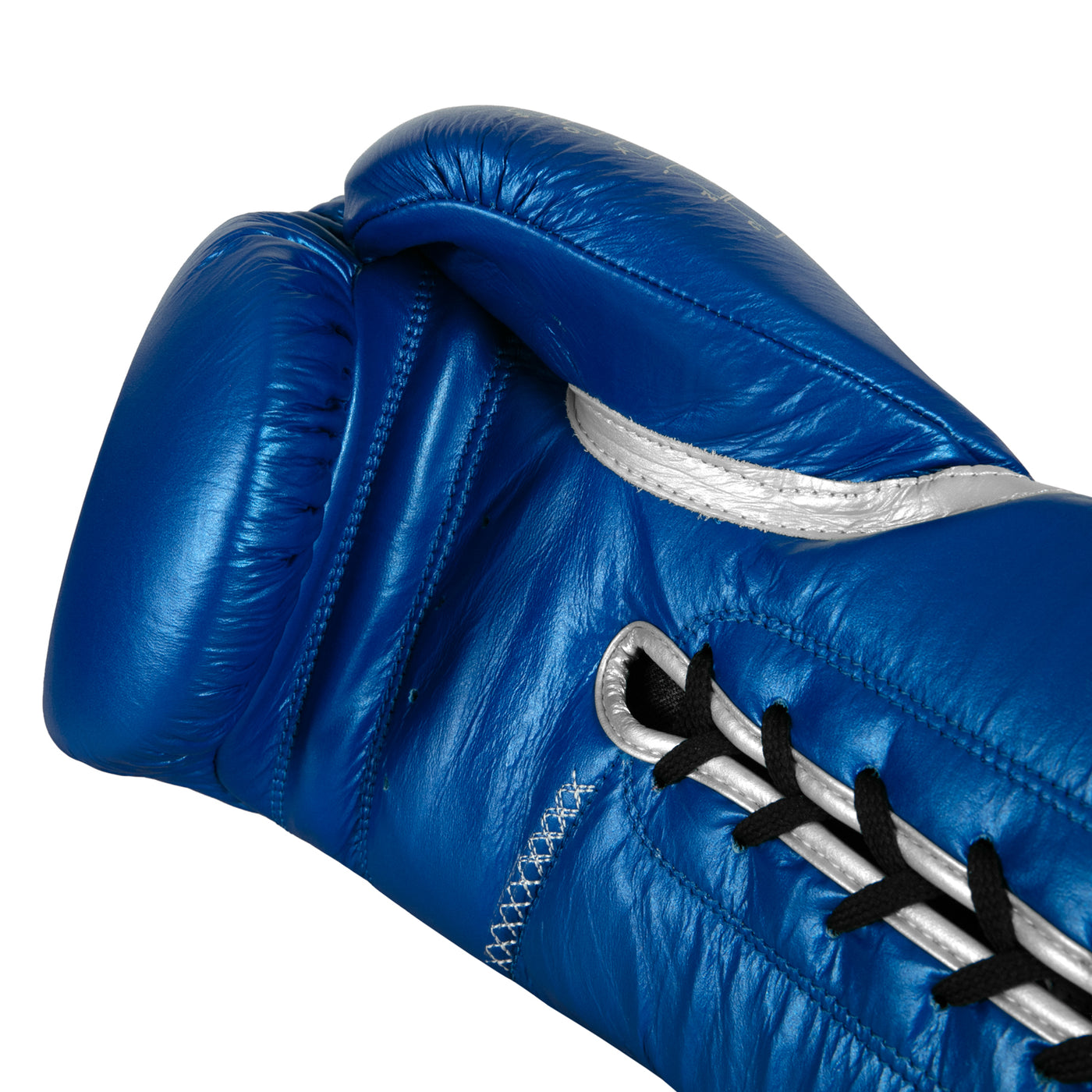 variant:blue/silver::TITLE Boxing Momentum Pro Sparring Gloves single glove palm view closeup