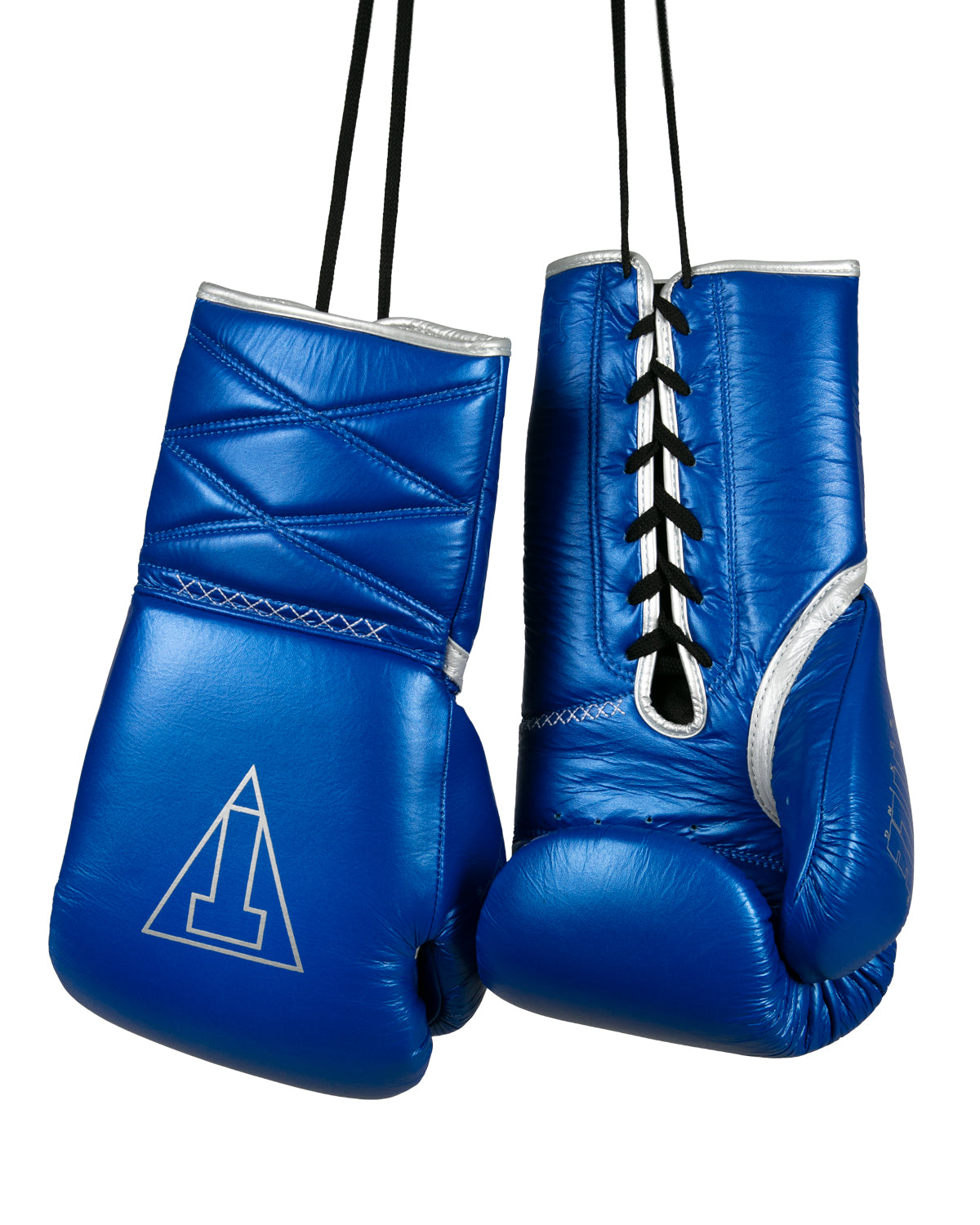 variant:blue/silver::TITLE Boxing Momentum Pro Sparring Gloves hanging by laces