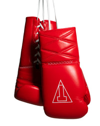 variant:red::TITLE Boxing Momentum Pro Sparring Gloves hanging by laces