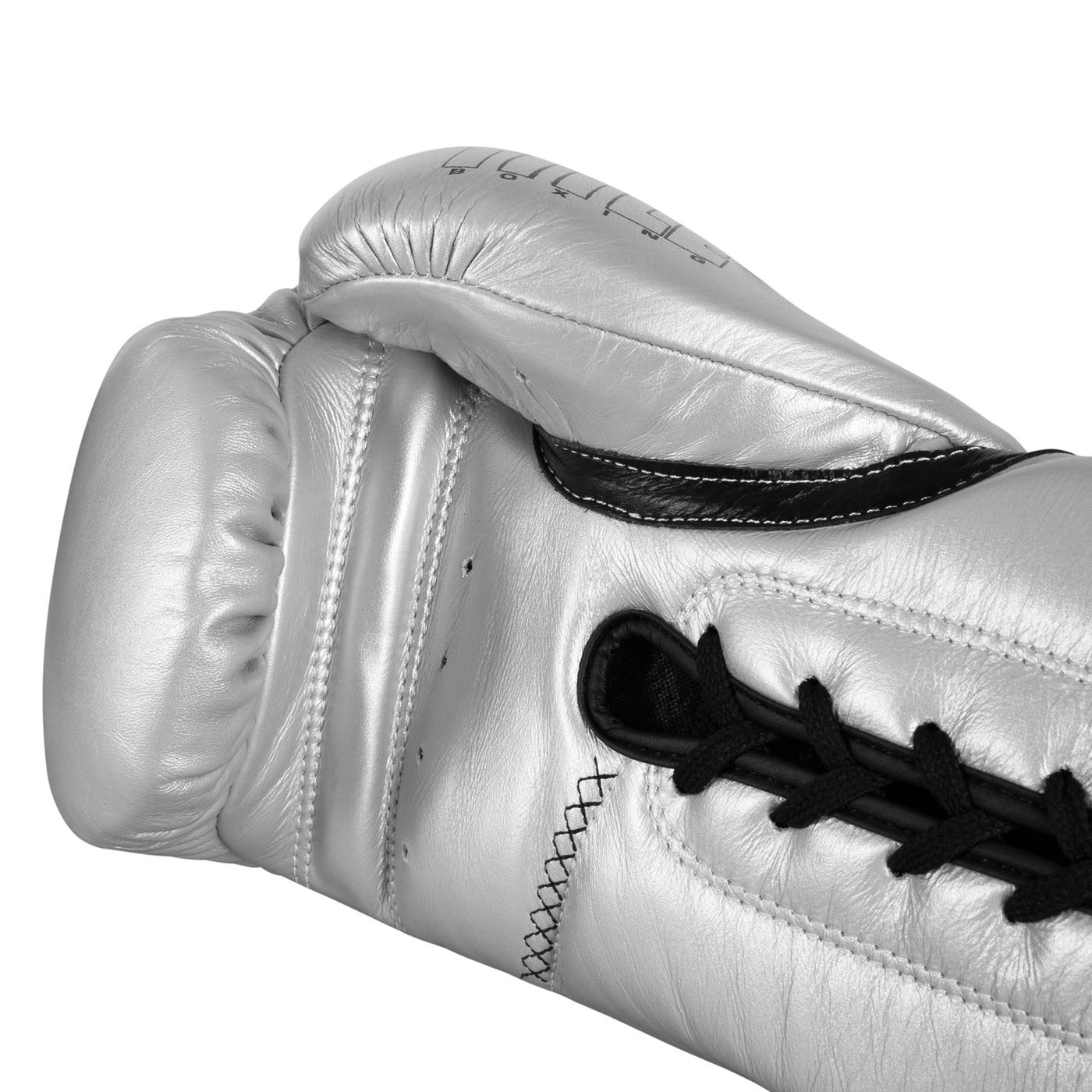 variant:silver/black::TITLE Boxing Momentum Pro Sparring Gloves single glove palm view closeup