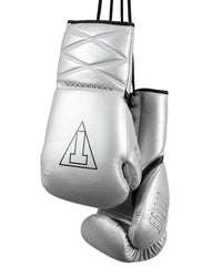 variant:silver/black::TITLE Boxing Momentum Pro Sparring Gloves hanging by laces