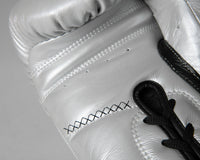 variant:silver/black::TITLE Boxing Momentum Pro Sparring Gloves closeup of stitching