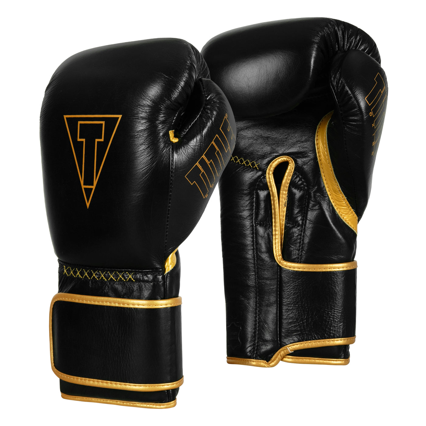 variant:black/gold::TITLE Boxing Momentum Pro Training Gloves side by side view