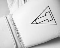 variant:white::TITLE Boxing Momentum Pro Training Gloves closeup of logo