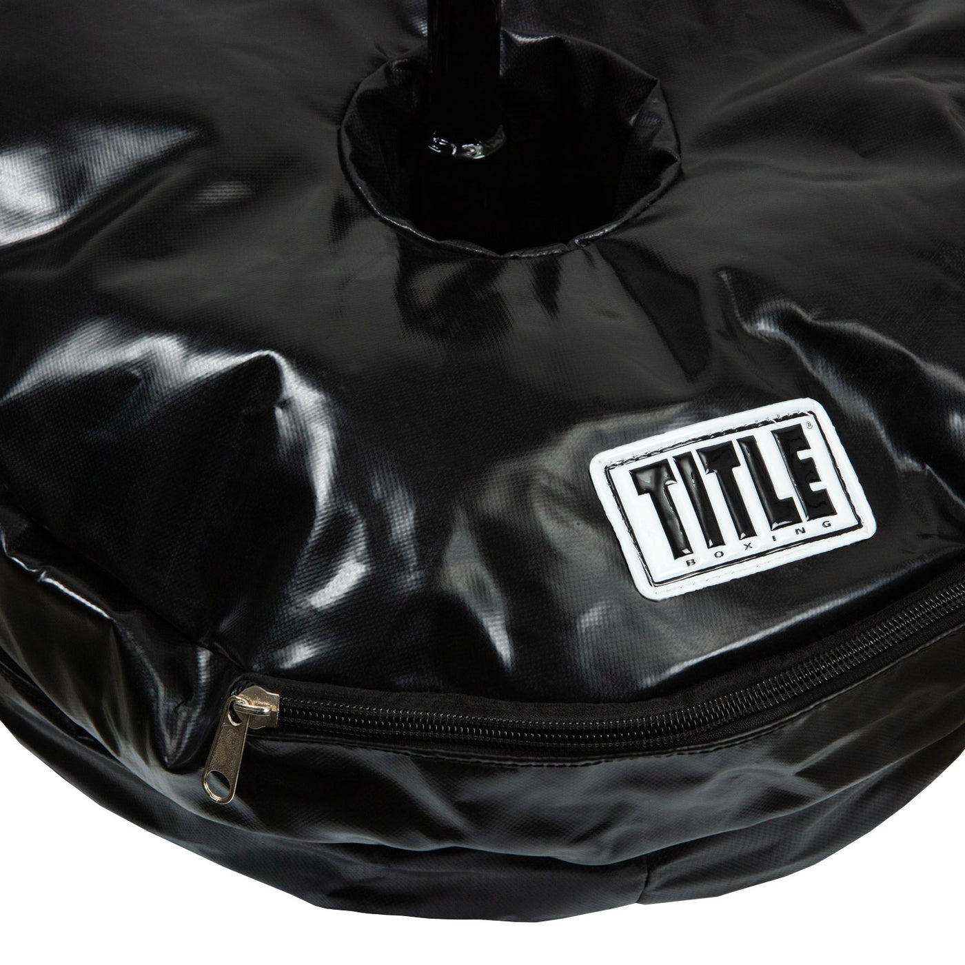 variant:lifestyle::TITLE Boxing Made in the USA Deluxe King Cobra Reflex Bag closeup of weighted base