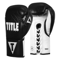 variant:black/white::TITLE Boxing Leather Pro Fight Gloves side view