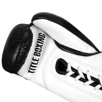 variant:black/white::TITLE Boxing Leather Pro Fight Gloves palm view