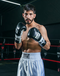 variant:Black/White::TITLE Boxing Leather Pro Fight Gloves front view