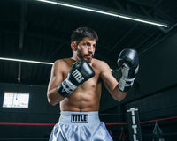 variant:Black/White::TITLE Boxing Leather Pro Fight Gloves side view