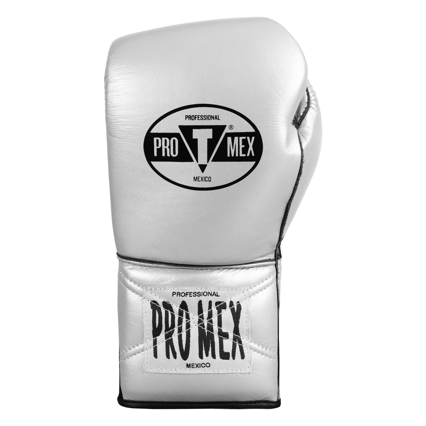 variant:silver::Pro Mex Professional Edge Lace Training/Sparring Boxing Gloves single glove back view
