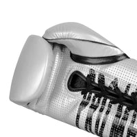 variant:silver::Pro Mex Professional Edge Lace Training/Sparring Boxing Gloves single glove palm view closeup