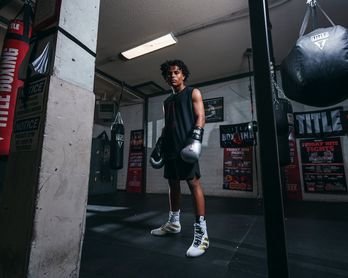 variant:lifestyle::TITLE Platinum Proclaim Boxing Training Gloves boxer standing hands down