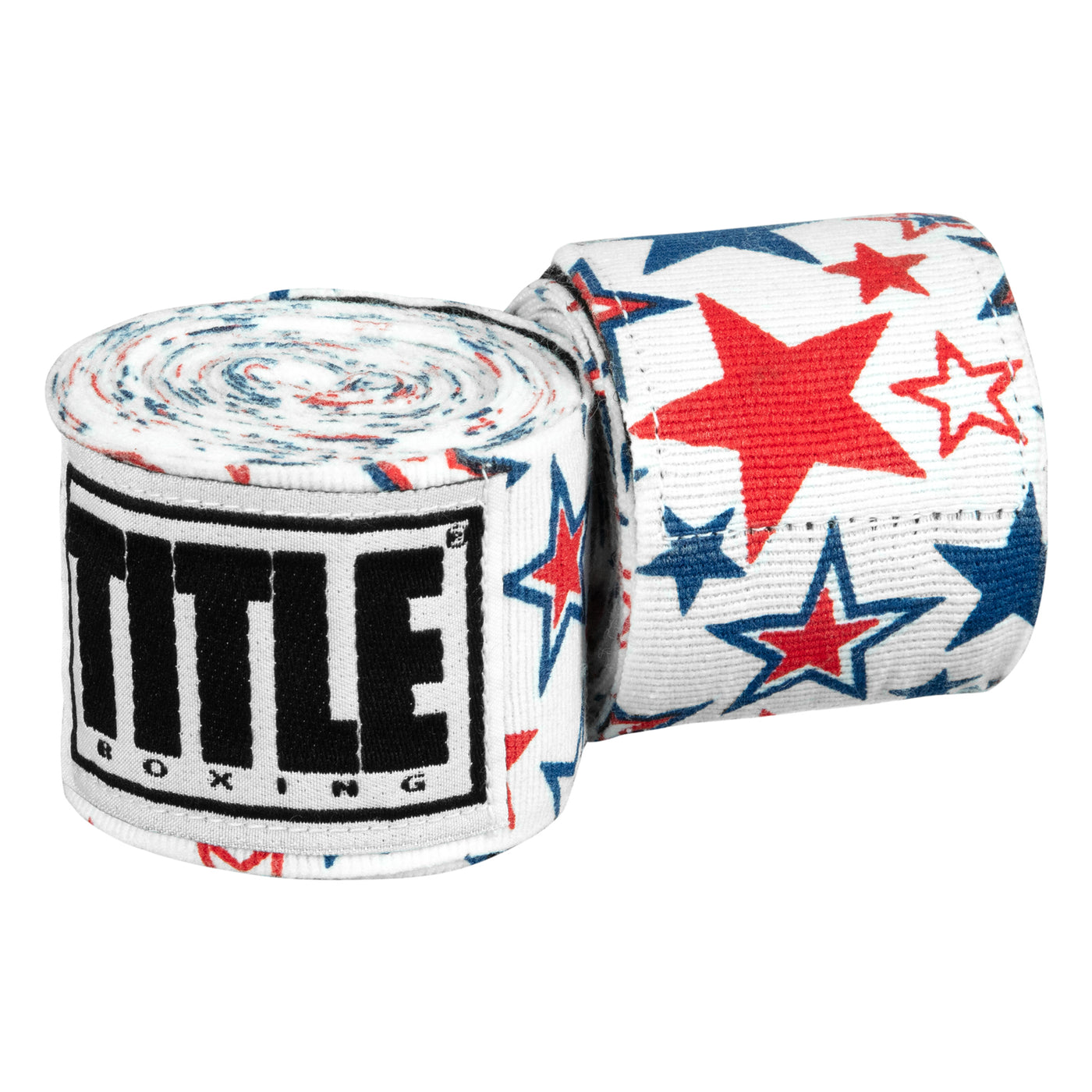 variant:all american::TITLE Boxing Print Mexican Style 180" Hand Wraps closeup view of rolls