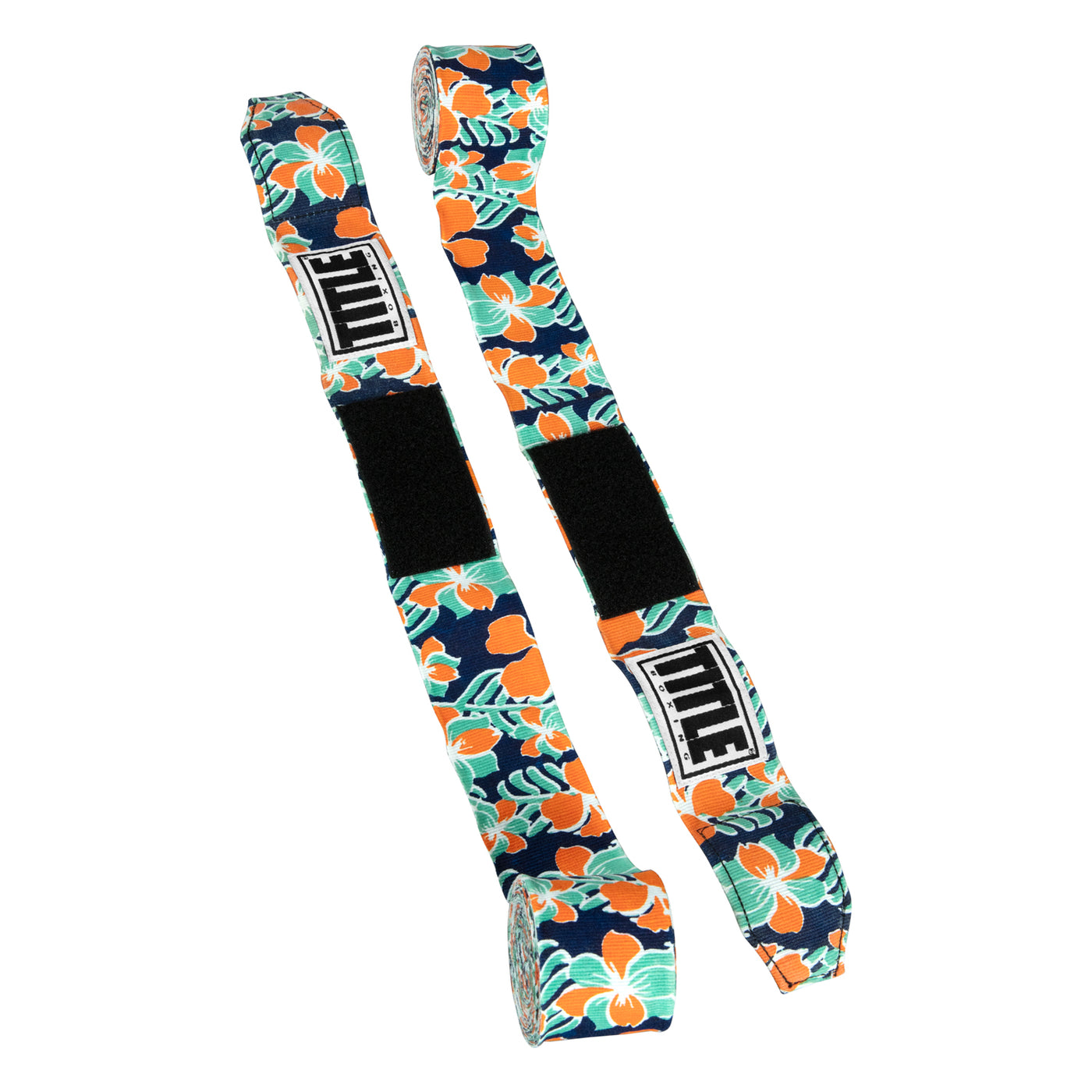 variant:hawaiian::TITLE Boxing Print Mexican Style 180" Hand Wraps unrolled side by side view