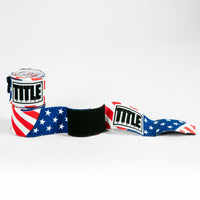 variant:USA flag::TITLE Boxing Print Mexican Style 180" Hand Wraps stacked and unrolled 