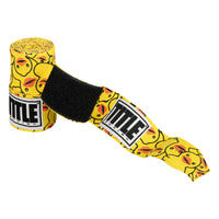 variant:rubber ducky::TITLE Boxing Print Mexican Style 180" Hand Wraps unrolled closeup view