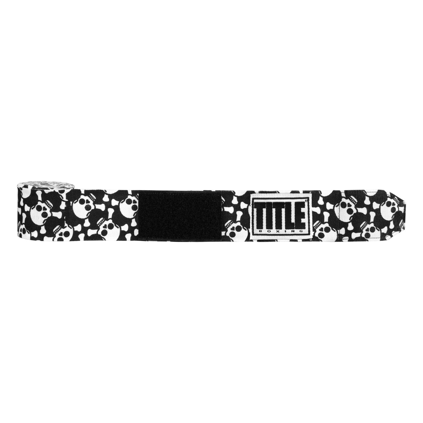 variant:skull and crossbones::TITLE Boxing Print Mexican Style 180" Hand Wraps unrolled view