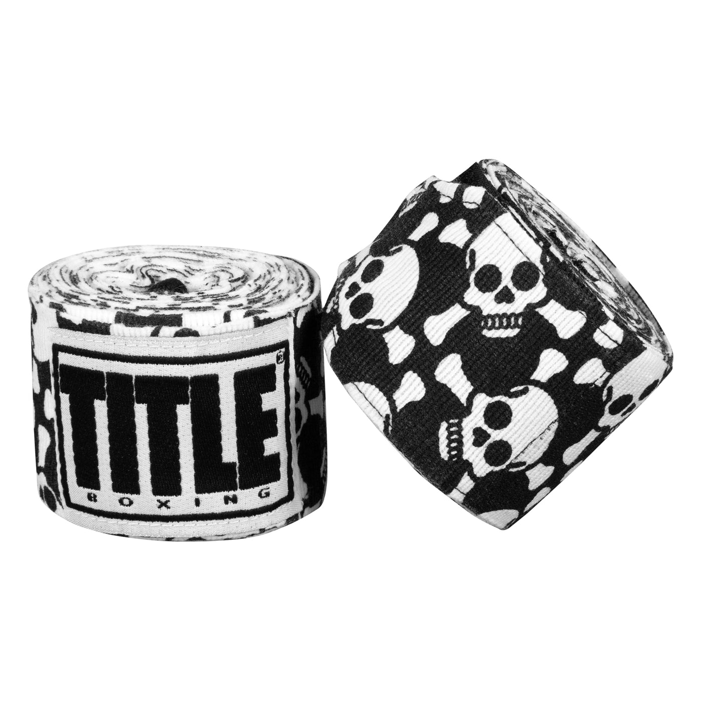 variant:skull and crossbones::TITLE Boxing Print Mexican Style 180" Hand Wraps closeup side by side view