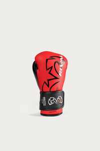 variant:red::A single red and black boxing glove with white and black graphics, including the brand name 'RIVAL' and 'GYM' on the wrist strap, set against a light gray background.