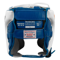 variant:blue/white::Rival Boxing Amateur Competition Headgear with Cheek Protect back view